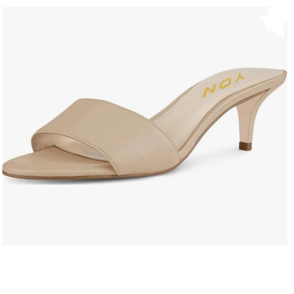YDN Nude Comfy Kitten Heel Mules Slip on Clog Sandals Open Toe Dress Slide Shoes - Picture 1 of 8